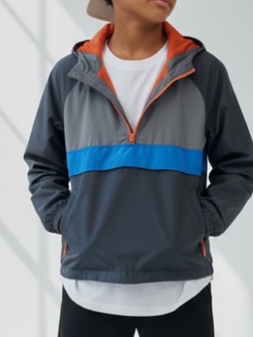 ✨2/$28✨ Old Navy Gray, Orange & Blue Striped Windbreaker Jacket•L